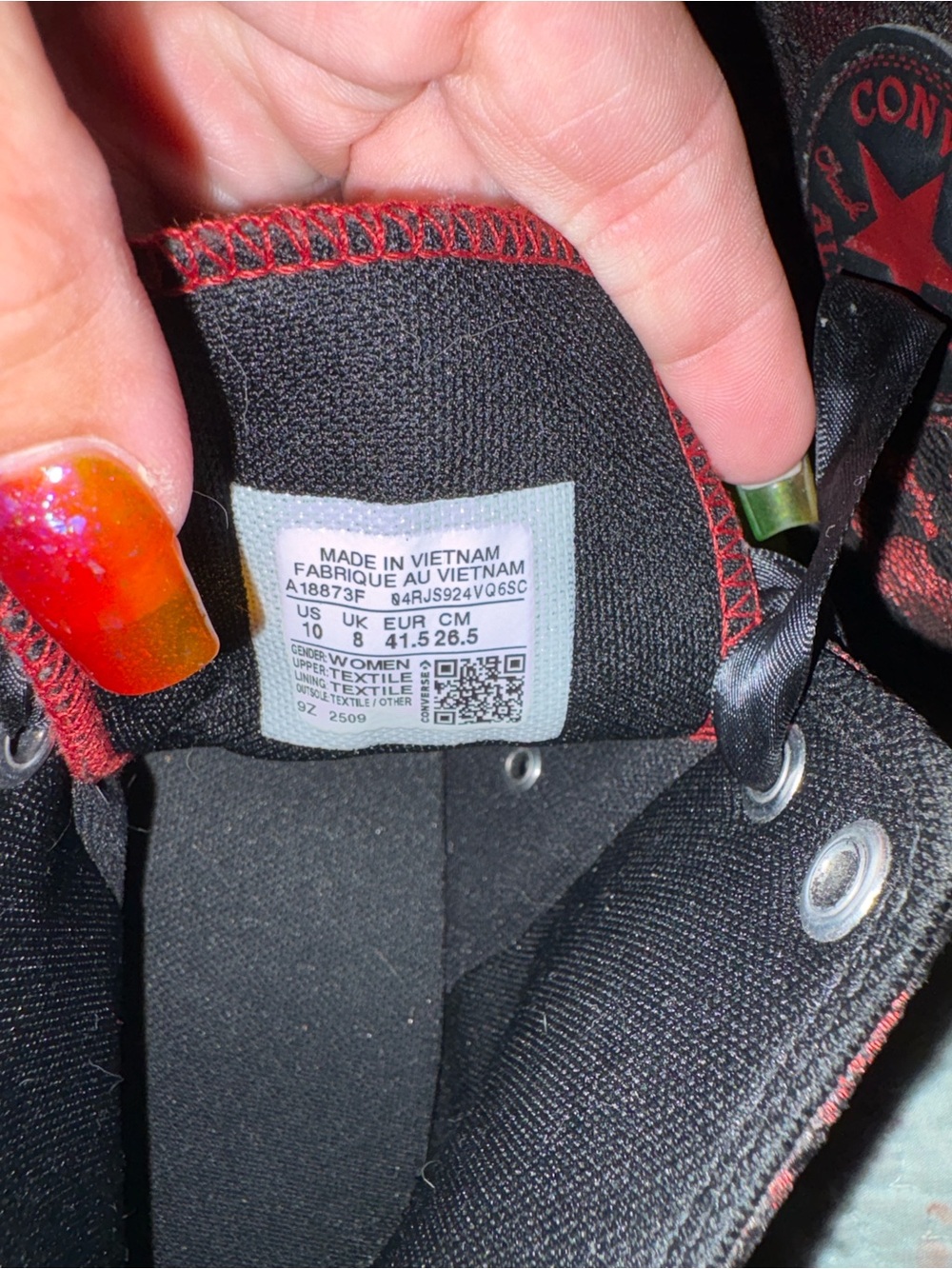 Chuck Taylor All Star High Top Dressed Up Lace Overlay Sneaker Black/Park Red - Picture 8 of 12